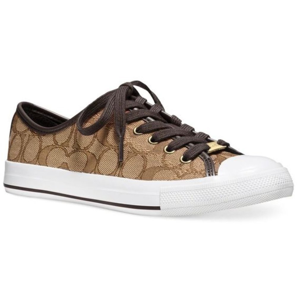 COACH Brown Signature Outline Canvas Empire Low Top Sneakers (Designer)